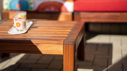 Close-up of empty chairs and table in restaurant