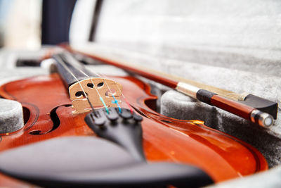 Close-up of violin and bow