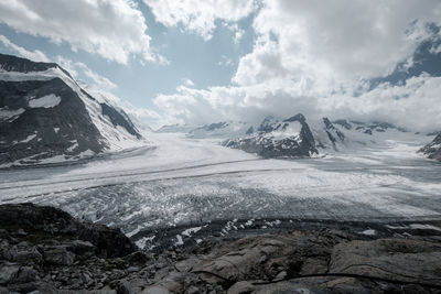 Scenic view of landscape against sky during winter