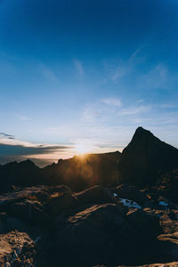 Scenic view of mountains against sky during sunset