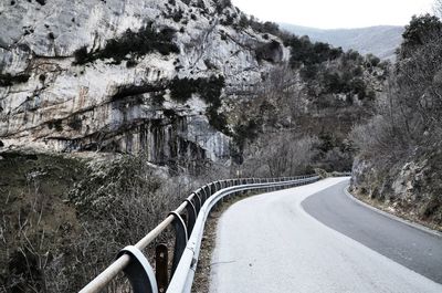 Road by trees on mountain during winter