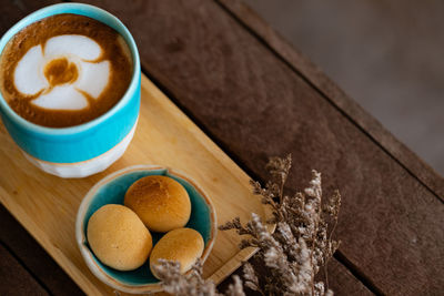 High angle view of coffee on table