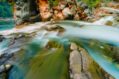 Scenic view of river flowing through rocks