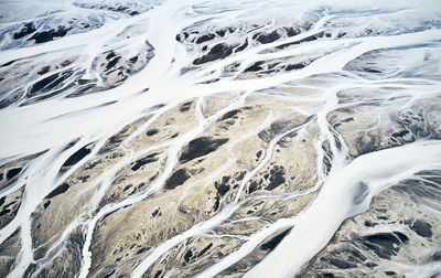 High angle view of snow covered land