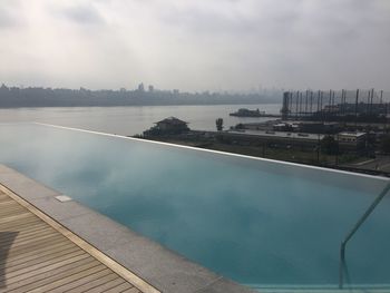 High angle view of swimming pool against sky