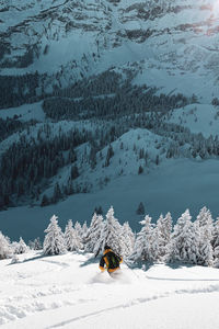 Scenic view of snow covered mountains