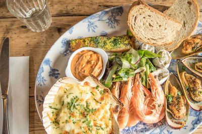 Close-up of breakfast served on table