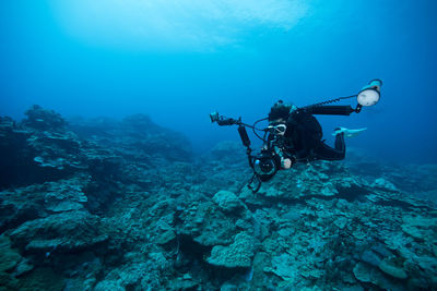 High angle view of motorcycle in sea