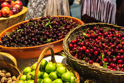 High angle view of fruits for sale in market