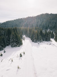 Snow covered land against sky