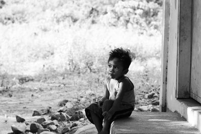 Side view of boy looking away