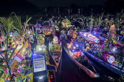 High angle view of floating market