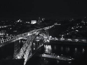 Illuminated bridge at night