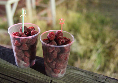 Close-up of fruits served on table