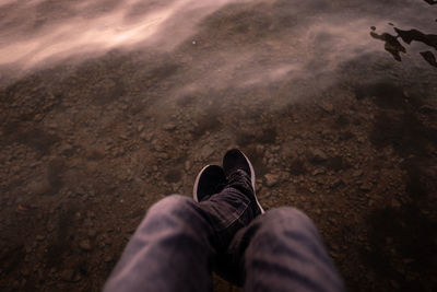 Low section of man wearing shoes on land