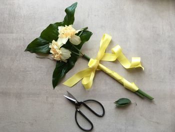 High angle view of flower bouquet on table