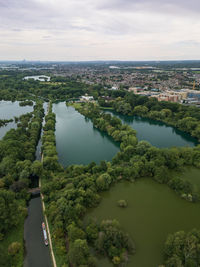 High angle view of cityscape against sky