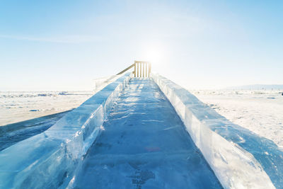 Scenic view of sea against clear sky during winter