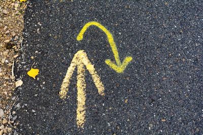 High angle view of yellow text on road