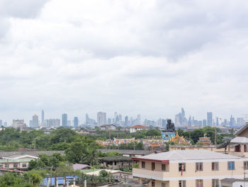 High angle view of buildings against sky