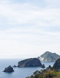 Scenic view of sea and rocks against sky