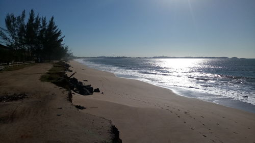 Scenic view of beach against clear sky