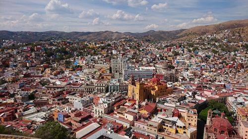 High angle view of buildings in city