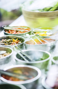 High angle view of meal served on table