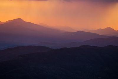 Scenic view of mountains against sky during sunset