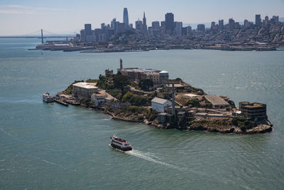 High angle view of buildings in sea
