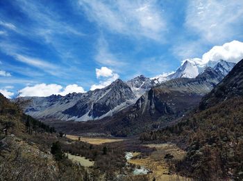 Scenic view of snowcapped mountains against sky