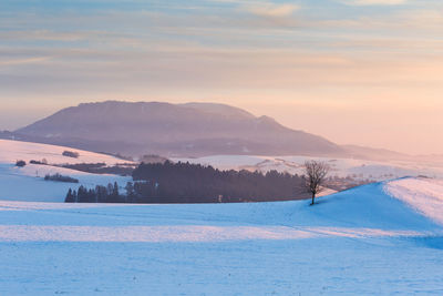 Turiec region and view of velka fatra mountain range in winter.