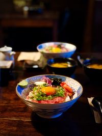 High angle view of meal served on table