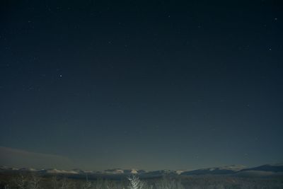 Scenic view of landscape against star field at night