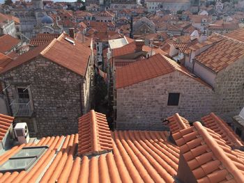 High angle view of buildings in city