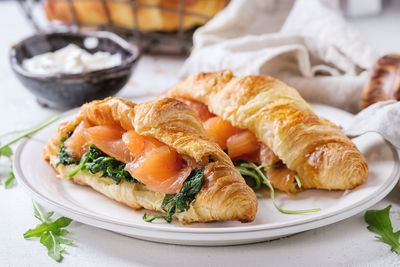 Close-up of breakfast served on table