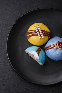 High angle view of food in plate on table