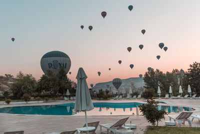 View of hot air balloon against clear sky