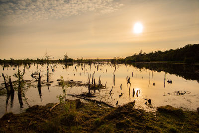 Scenic view of lake against sky during sunset