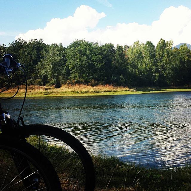 water, tree, bicycle, sky, transportation, mode of transport, tranquility, tranquil scene, lake, scenics, beauty in nature, nature, cloud - sky, reflection, river, land vehicle, growth, cloud, outdoors, idyllic