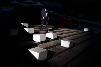 Low angle view of illuminated built structure