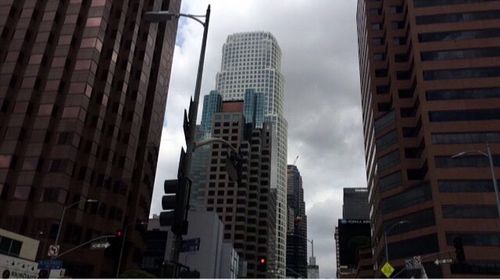 Low angle view of modern buildings against sky