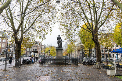 Statue in park during autumn