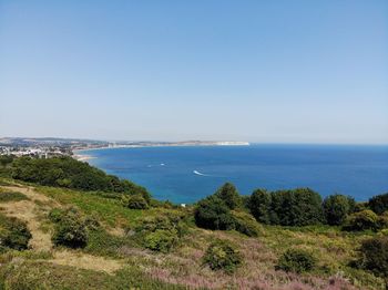 Scenic view of sea against clear sky