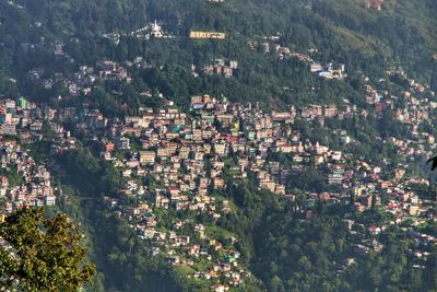 High angle view of townscape and trees in city