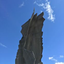 Low angle view of cross against cloudy sky