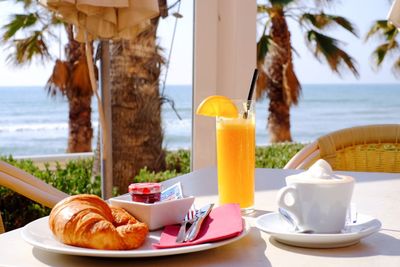 Close-up of breakfast served on table