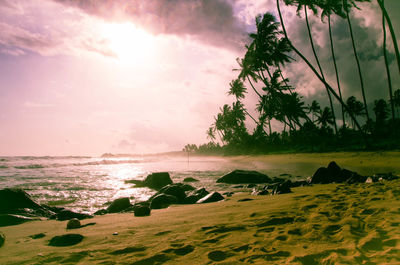 Scenic view of beach against cloudy sky