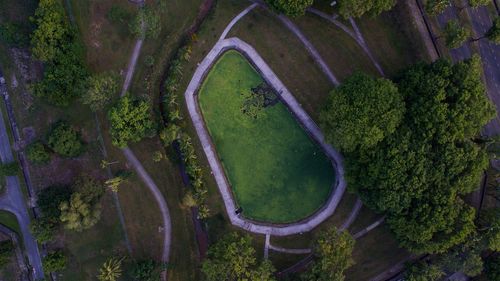 High angle view of green landscape