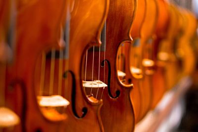 Full frame shot of violins at shop